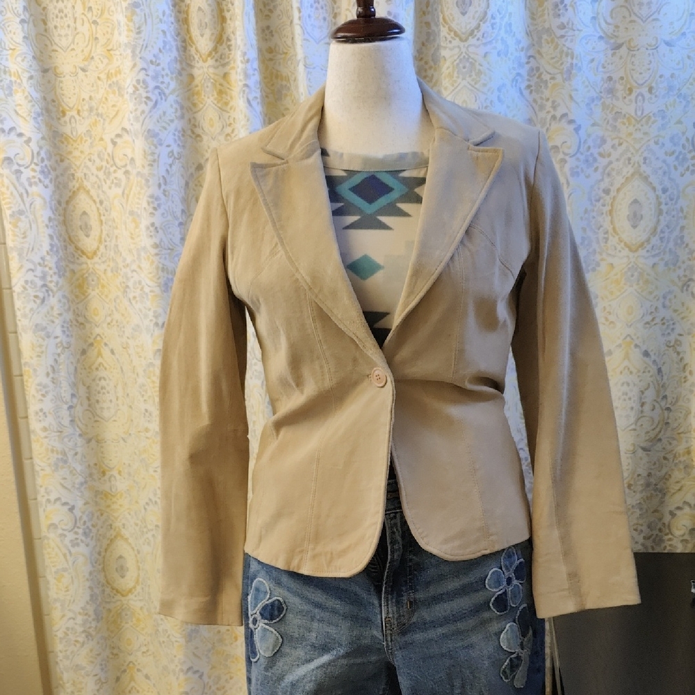 Suede Leather Like New Beautiful Stylish Beige Women's Blazer. Blazer Only!!